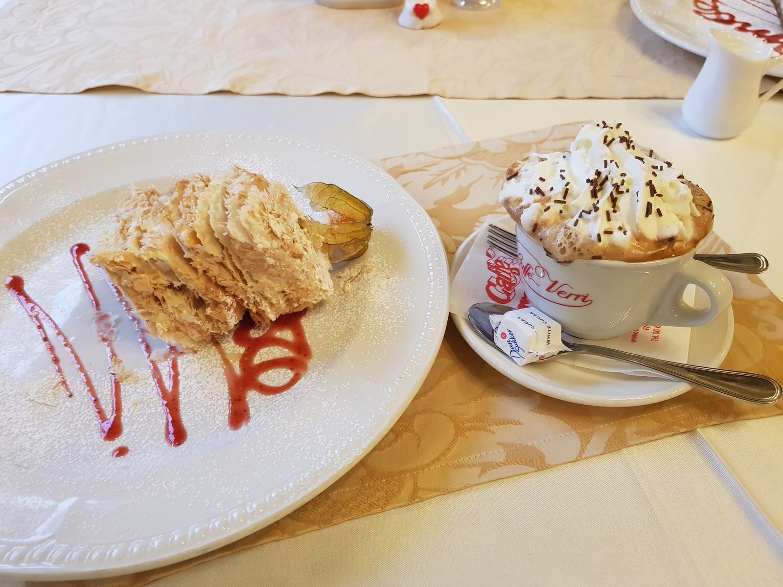 Cake and coffee with cream