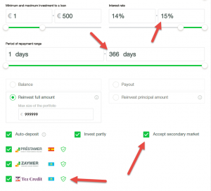 Robo.cash autoinvest settings